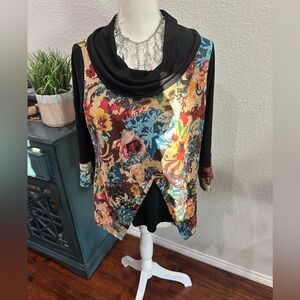 Ali Miles Multicolor artsy  petite medium cowl neck
